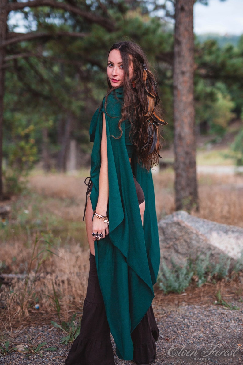 Wing Sleeve Crop top With Generous Hood Elven Forest, Festival Clothing, Burning Man costume, Ren Faire, Greek vibes, Goddess wear image 6