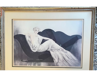 Vintage 1930's Le Sofa Print by Louis Icart, Framed, matted & Signed