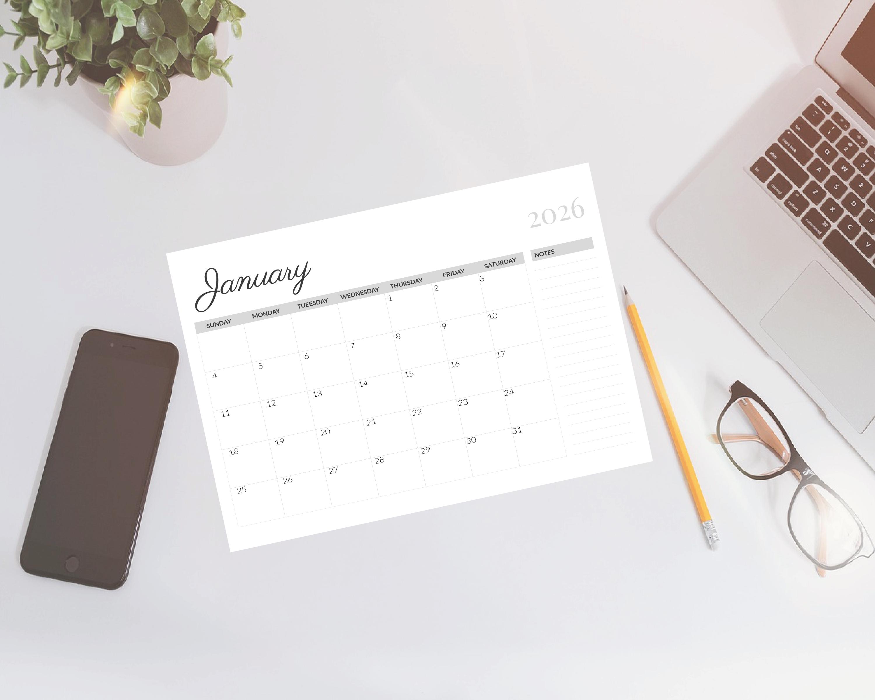 2026 Minimalist Calendar Printable | Simple Monthly Planner | Clean ...