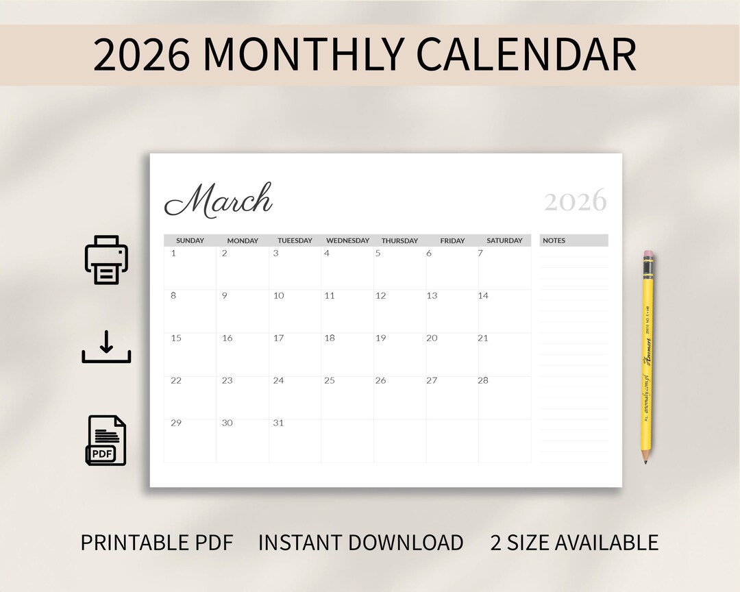 2026 Minimalist Calendar Printable | Simple Monthly Planner | Clean ...