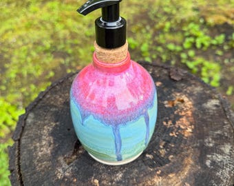 Handmade Ceramic Soap Dispenser | Rainbow Glaze Bathroom Kitchen Decor