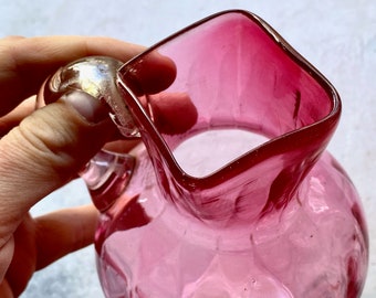 Antique Victorian Dimpled Cranberry Glass Jug