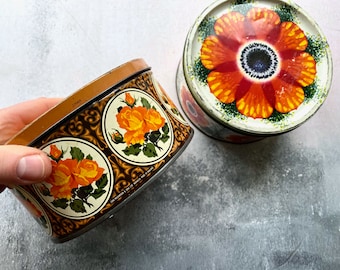 Pair of Vintage Floral Retro Tins