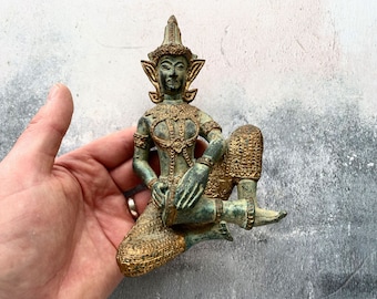 Vintage Gilt Bronze Thai Prince / Deity Playing Drum Figurine Statue