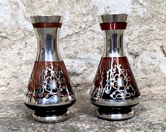 Pair of Venetian Purple Glass Silver Overlay Vases