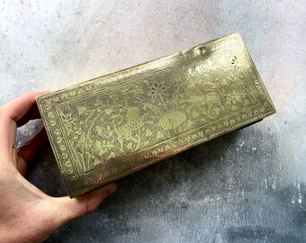Antique Brass Indian Engraved Cigarette Box Case