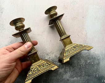 Pair of Antique Brass Candle Holders