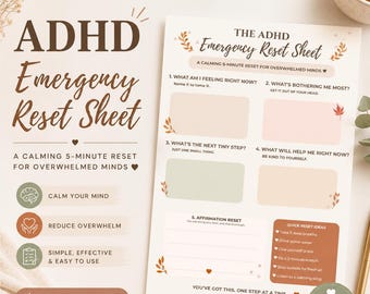 ADHD Emergency Reset Sheet | Brain Dump Worksheet | ADHD Planner | Anxiety Relief | Instant Download PDF