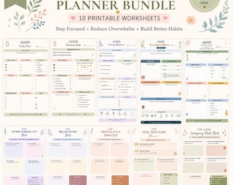 ADHD Planner Bundle Printable PDF | Daily & Weekly Planner | Brain Dump | Focus Planner | ADHD Worksheets | Instant Download