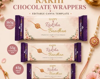 Premium Rakhi Chocolate Wrapper Template , Editable Canva Chocolate Bar Wrap , Printable Raksha Bandhan Gift Favor ,Digital Download