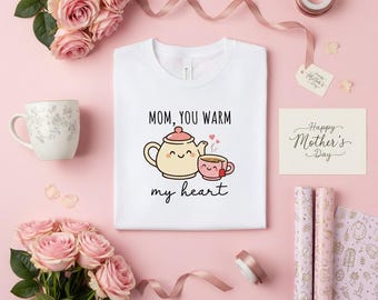 Maglietta "Mamma, mi scaldi il cuore" - Teiera, regalo per la festa della mamma