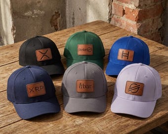 Gorra de béisbol de perfil medio con parche de cuero XRP XLM HBAR / Ropa de criptomonedas