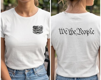 Camiseta patriótica para mujer con la bandera estadounidense "We the People" / 250 aniversario de EE. UU.