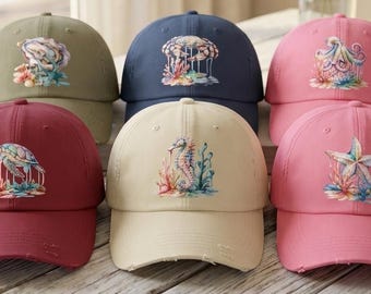 Gorra de béisbol con estampado de ostras y acuarela playera / Gorra de béisbol desgastada