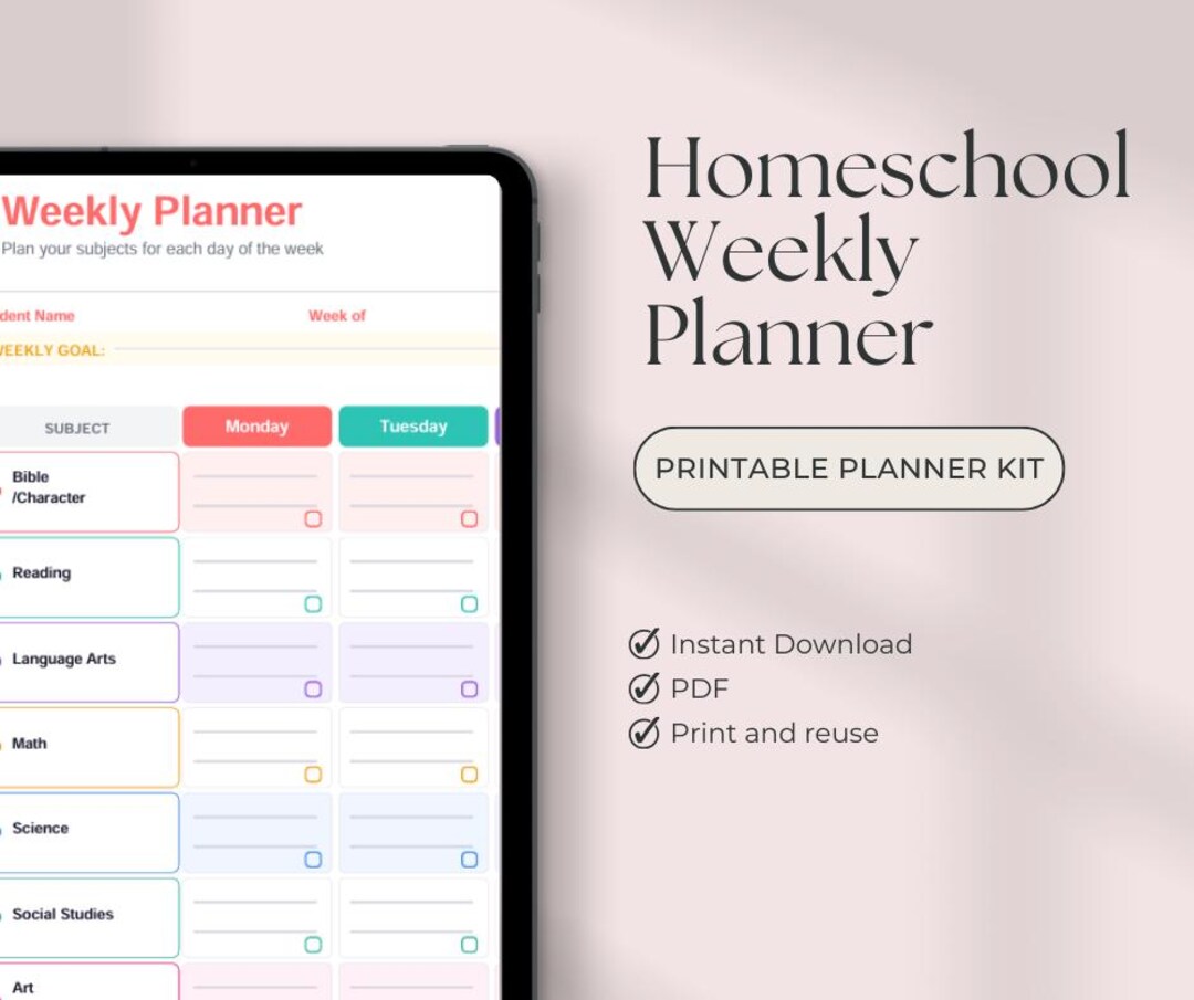 Homeschool Weekly Planner Printable | Homeschool Schedule Template ...