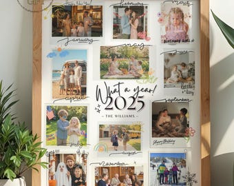Year in Review Polaroid Doodle Poster | Editable Family Photo Collage Canva Template | Printable Gift