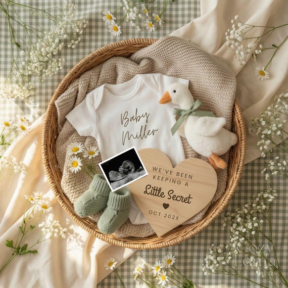 Silly Goose Pregnancy Announcement Digital Canva Template Sage Green Boho Gender Neutral Baby Reveal Social Media Ultrasound Photo Template