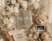 Pregnancy Announcement Canva Template, Social Media Baby Reveal, Digital Ultrasound Reveal, Boho White Rose Neutral Reveal, Editable DIY
