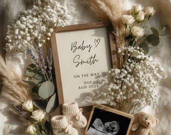 Plantilla digital de Canva para anuncio de embarazo neutral en cuanto a género, editable, estilo bohemio, para redes sociales, revelación de bebé, Instagram, ecografía, descarga instantánea.