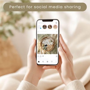 Social Media Baby Reveal mockup on a smartphone displaying how the Personalized Baby Announcement looks on an Instagram feed for a professional social media presence.