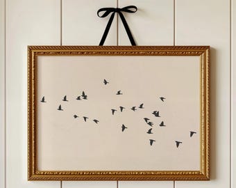 Minimalistischer Vogelflug Wand Kunst Druck, Neutral Flock Silhouette Kunst, Moderne Wildtier Poster, Horizontales Dekor(Digitaler Download)
