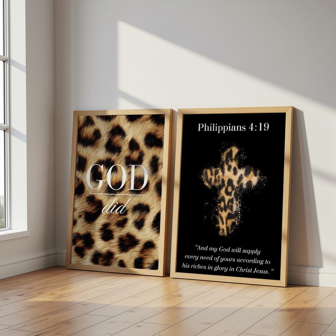Printed God Leopard God Did Christian Print, Trendy Leopard Set of 2, Girl Bedroom ...