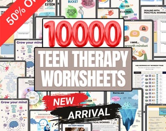Teen mental health mega bundle, therapy worksheets, healing journey, depression, anxiety, cognitive distortions, affirmations, boundaries
