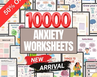 ANXIETY MEGA BUNDLE, anxiety worksheets, worksheets for teens adults, mental health workbook, anxiety reducing, therapy worksheets, dbt card