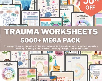 Trauma therapy bundle, anxiety coping skill card, therapy worksheets, crisis therapy PTSD, anxiety therapy tool, safety plan, BPD