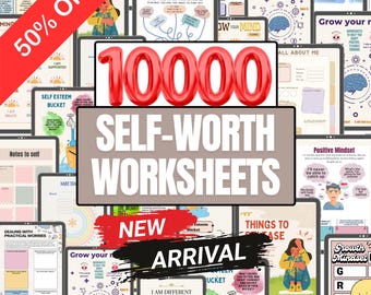 Self worth worksheet bundle, self esteem, confidence, teen girls, inner critic, self sabotage, self identity, mental health, CBT
