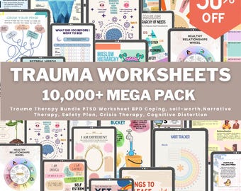 Trauma therapy bundle, anxiety coping skill card, therapy worksheets, crisis therapy PTSD, anxiety therapy tool, safety plan, BPD
