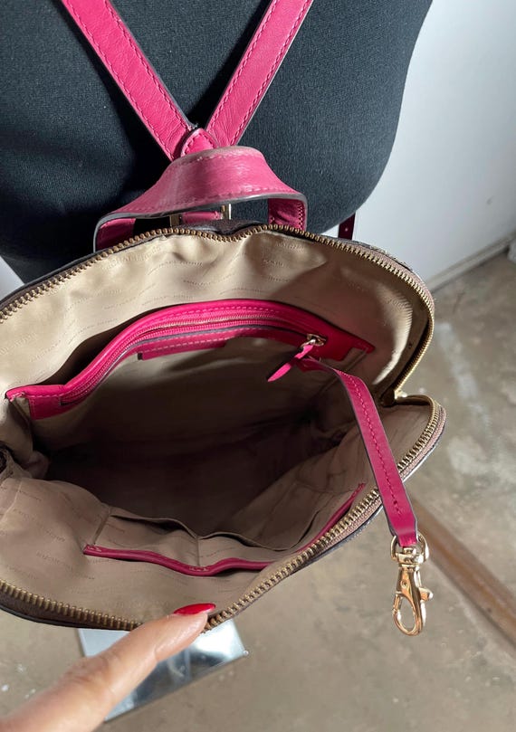Michael Kors Brown MK Logo Backpack Pink Leather Straps Gold 