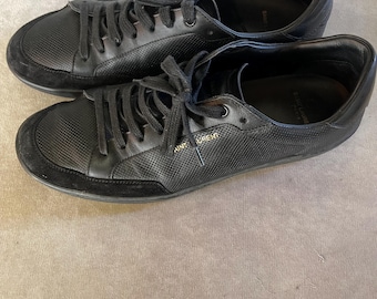 Saint Laurent Paris Black Leather Sneakers Men Designer Low Top Shoes Luxury Minimalist Size 11.5