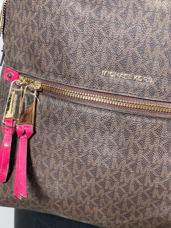 Michael Kors Brown MK Logo Backpack Pink Leather Straps Gold  display picture 3