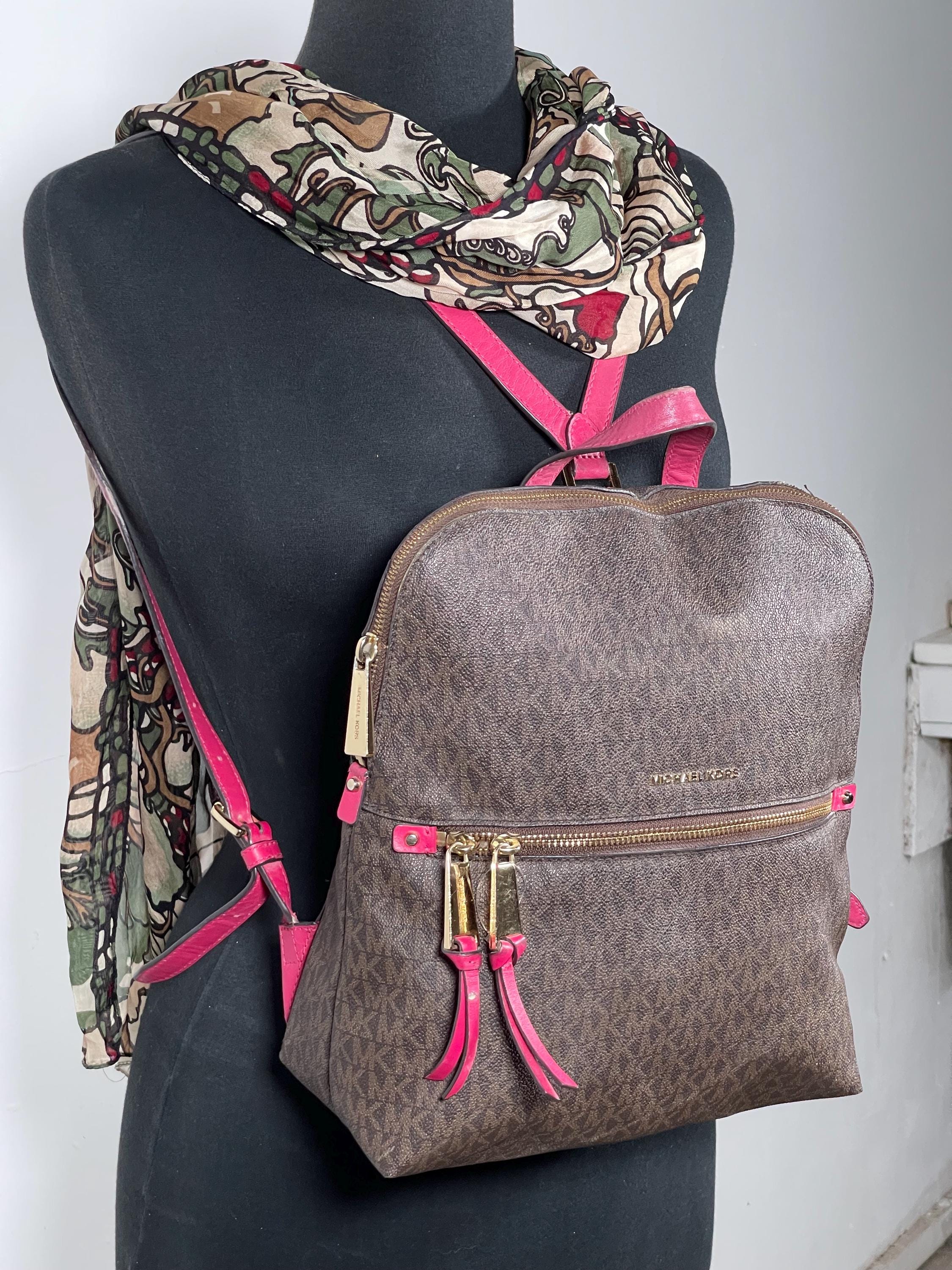 Michael Kors Dark Brown and Light Pink Backpack MICHAEL Michael Kors Rhea Medium Color-block Logo Backpack  main image 2