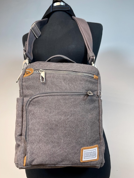 canvas leather messenger crossbody backpack organizer Travelon Gray Canvas Crossbody Bag Organizer Adjustable Strap Travel Purse