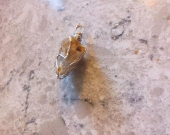 Wire Wrapped Gray White Stone Pendant