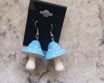 Blue Mushroom earrings 2 inches long