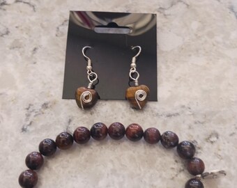 Brown Stone Earrings W/ Bracelet