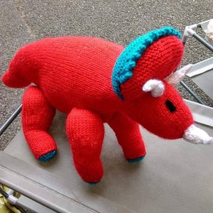 Hand knitted toy Triceratops dinosaur, can be personalised name