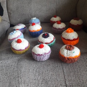 Hand knitted cupcake decoration pin cushion toy