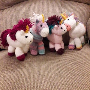 Hand knitted small Unicorn toy, can be personalised