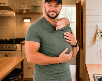 Moss - Baby Carrier Dad Shirt, Newborn Bonding Shirt for Dad, Kangaroo Pouch Baby Carrier, Skin to Skin Babywearing Dad shirt, New Dad gifts