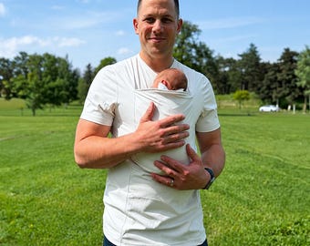 Blanc cassé - Chemise papa porte-bébé, cadeau baby shower, chemise nouveau-né avec pochette kangourou, cadeau papa et bébé, cadeau nouveau papa, cadeau futur papa