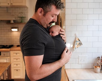 Black - Baby Carrier Dad Shirt, First Father’s Day Gift, New Dad Gift, Kangaroo Pouch Newborn Carrier Shirt, Gift for New Dad