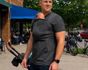 Gray - Baby Carrier Dad Shirt, New Dad Gift, Kangaroo Pouch Newborn Bonding Shirt, Skin to Skin Shirt for Dad, Baby Shower Gift