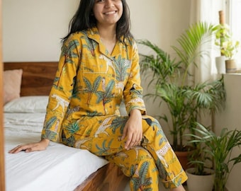 Jungle Print Cotton Pajama Set: Handmade Indian Short PJ Set