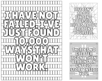 Geometric Shapes + Famous Quotes Coloring Pages – Printable Coloring Book (10 Designs | PDF + PNG)