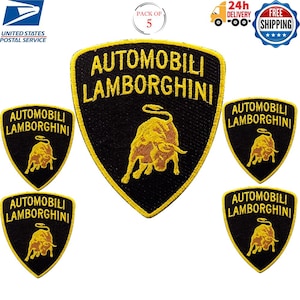 Lamborghini-logotyp broderad lapp, 5-pack, stryk- och sy-på bilemblem