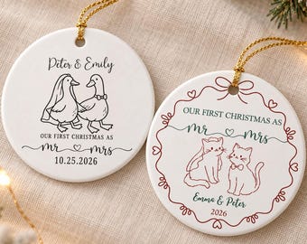 Newlywed Christmas Ornament, Mr Mrs Keepsake, First Christmas Married Gift, Personalized Wedding Ornament, Custom Newlywed Couple Keepsake